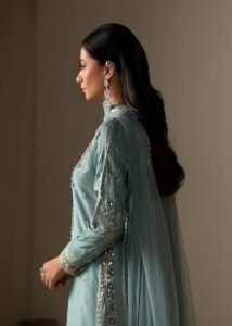 Ice Blue Raw Silk Medium Length Kurta 3-Piece (2620B)