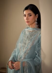 Ice Blue Raw Silk Medium Length Kurta 3-Piece (2620B)