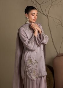 Lavendar Raw Silk Short Kurta 3-Piece (2623B)