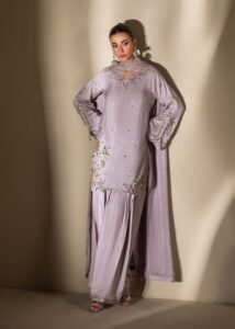 Lavendar Raw Silk Short Kurta 3-Piece (2623B)