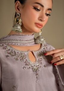 Lavendar Raw Silk Short Kurta 3-Piece (2623B)