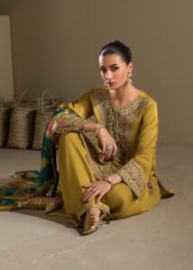 Mustard Raw Silk Short Kurta 3-Piece (2619A)