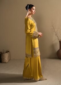 Mustard Raw Silk Short Kurta 3-Piece (2619A)