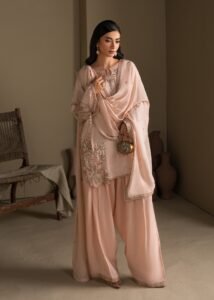 Peach Raw Silk Short Kurta 3-Piece (2623A)