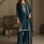 Teal Raw Silk Medium Length Kurta 3-Piece (2624A)