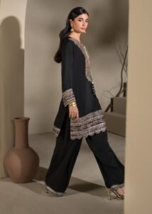 Black Raw Silk Short Kurta 3-Piece (2619B)