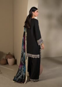 Black Raw Silk Short Kurta 3-Piece (2619B)