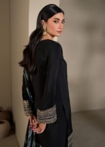 Black Raw Silk Short Kurta 3-Piece (2619B)