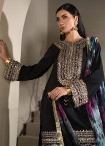 Black Raw Silk Short Kurta 3-Piece (2619B)