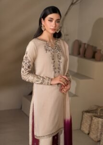 Ivory Raw Silk Short Kurta 3-Piece (2622B)