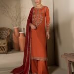 Rust Raw Silk Long Kurta 3-Piece (2621A)