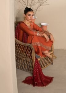 Rust Raw Silk Long Kurta 3-Piece (2621A)