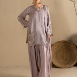 Lavendar Raw Silk Short Kurta 3-Piece (2623B)