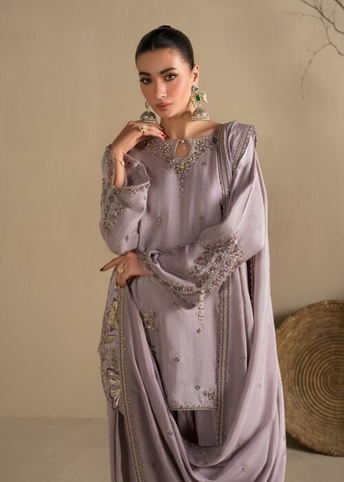 Lavendar Raw Silk Short Kurta 3-Piece (2623B)
