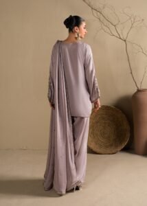 Lavendar Raw Silk Short Kurta 3-Piece (2623B)