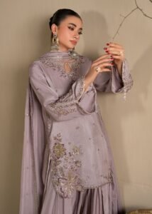 Lavendar Raw Silk Short Kurta 3-Piece (2623B)
