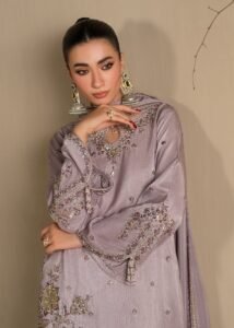 Lavendar Raw Silk Short Kurta 3-Piece (2623B)