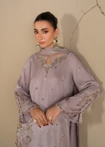 Lavendar Raw Silk Short Kurta 3-Piece (2623B)