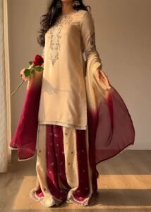 Ivory Raw Silk Short Kurta 3-Piece (2622B)