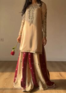 Ivory Raw Silk Short Kurta 3-Piece (2622B)