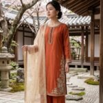 Rust Raw Silk Kurti 3-Piece (2465M)