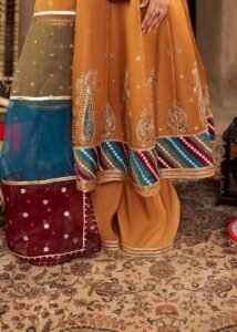 Mustard Silk Flared Pishwas 3-Piece (2577A)