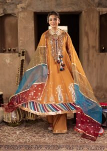 Mustard Silk Flared Pishwas 3-Piece (2577A)