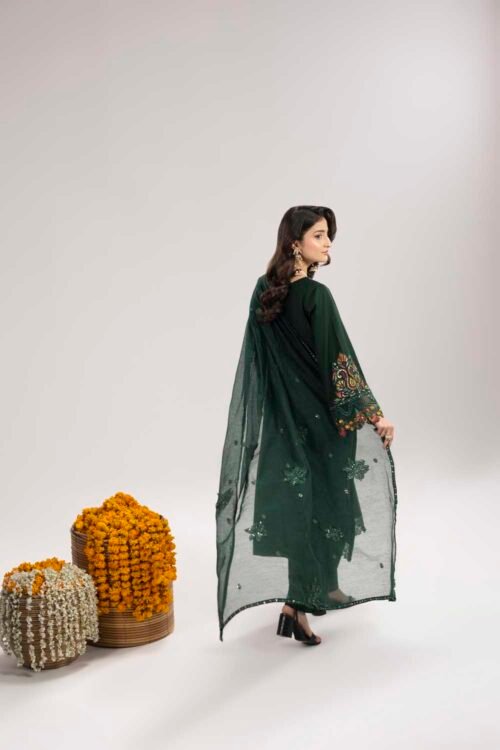 Bottle Green Phulkaari 3-Piece (ZR-2618)
