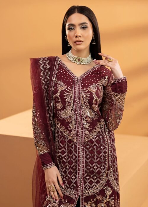 Wine Net Straight Cut Kurta 3-Piece (2557B)