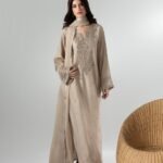 Dusty Ivory Raw Silk Long Kaftan 3-Piece (2660A)