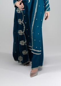 Teal Raw Silk Long Shirt 3-Piece (2655A)