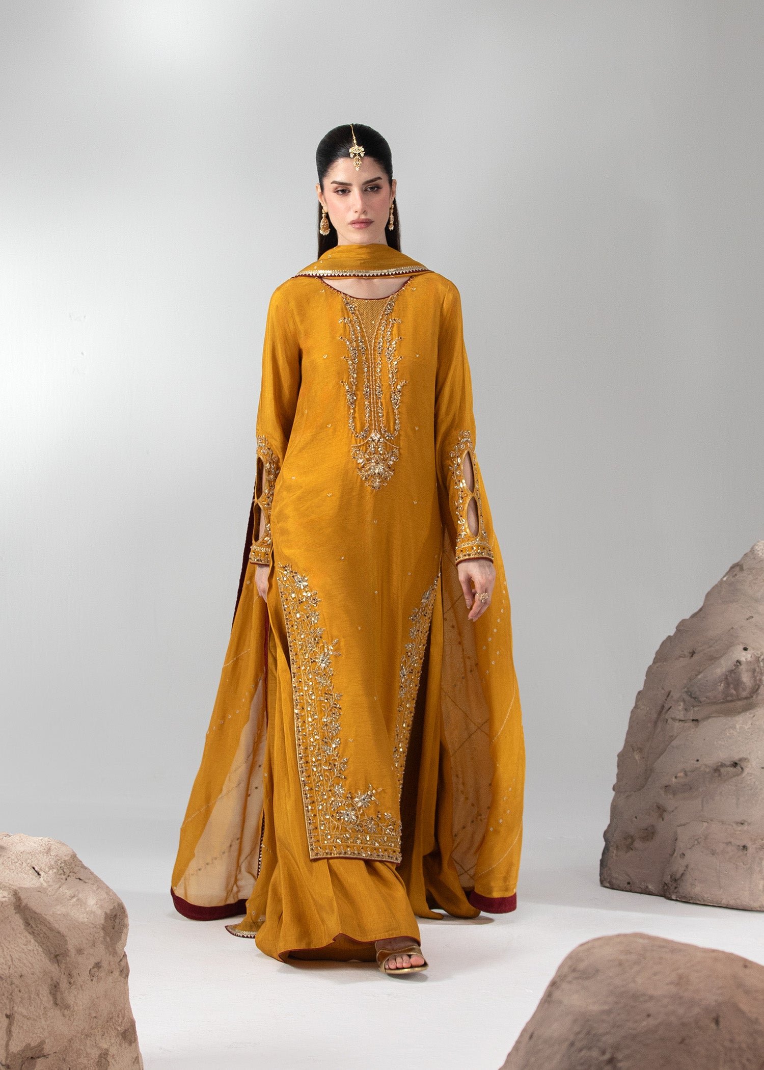 2H0A7224.jpg Mustard Raw Silk Long Shirt 3-Piece (2659A)