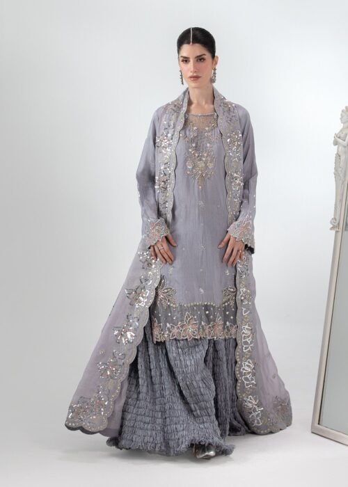 Lavender Raw Silk Medium Length Shirt 3-Piece (2657B)