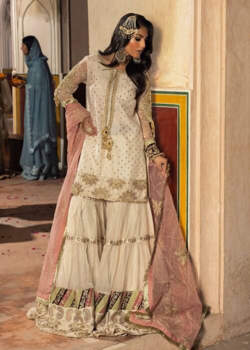 White Ivory Bindi OrganzaDupatta Fabric: OrganzaTrouser/bottom Fabric: Organza Short Shirt 3-Piece (2502A)