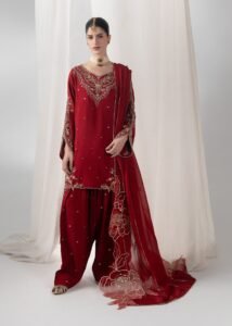 Red Raw Silk Short Shirt 3-Piece (2658B)