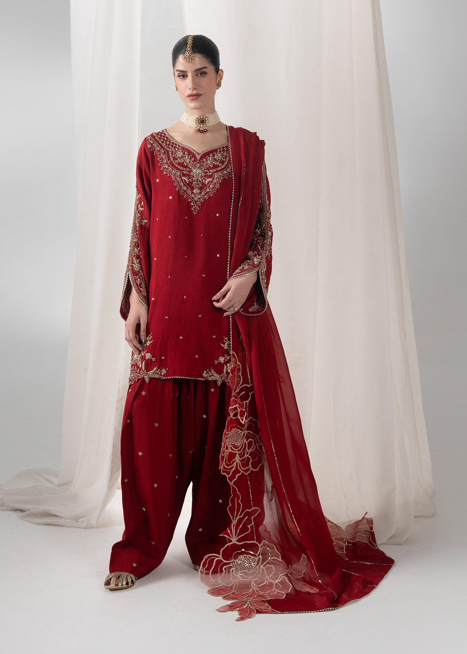 DSC01515.jpg Red Raw Silk Short Shirt 3-Piece (2658B)