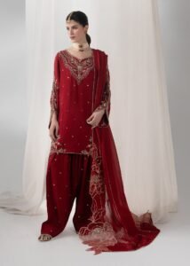 Red Raw Silk Short Shirt 3-Piece (2658B)