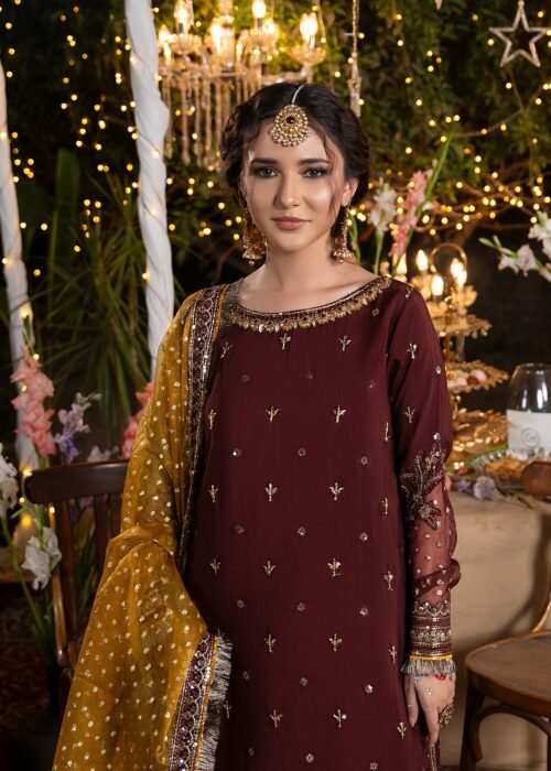Maroon Raw Silk Short Shirt 3-Piece (2611A)