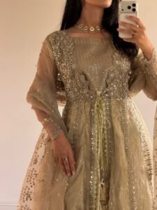 Gold Organza Flared Maxi 3-Piece (2575B) - Image 15
