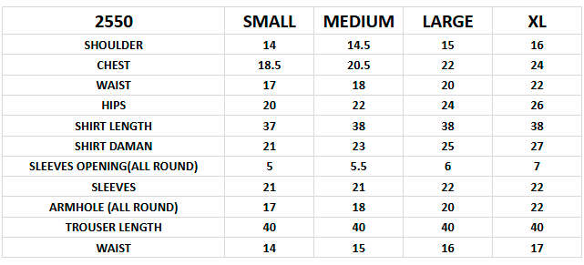 Size chart