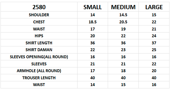 Size chart