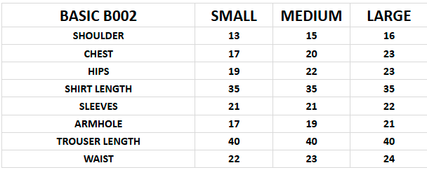 Size chart