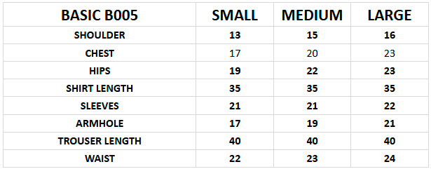 Size chart